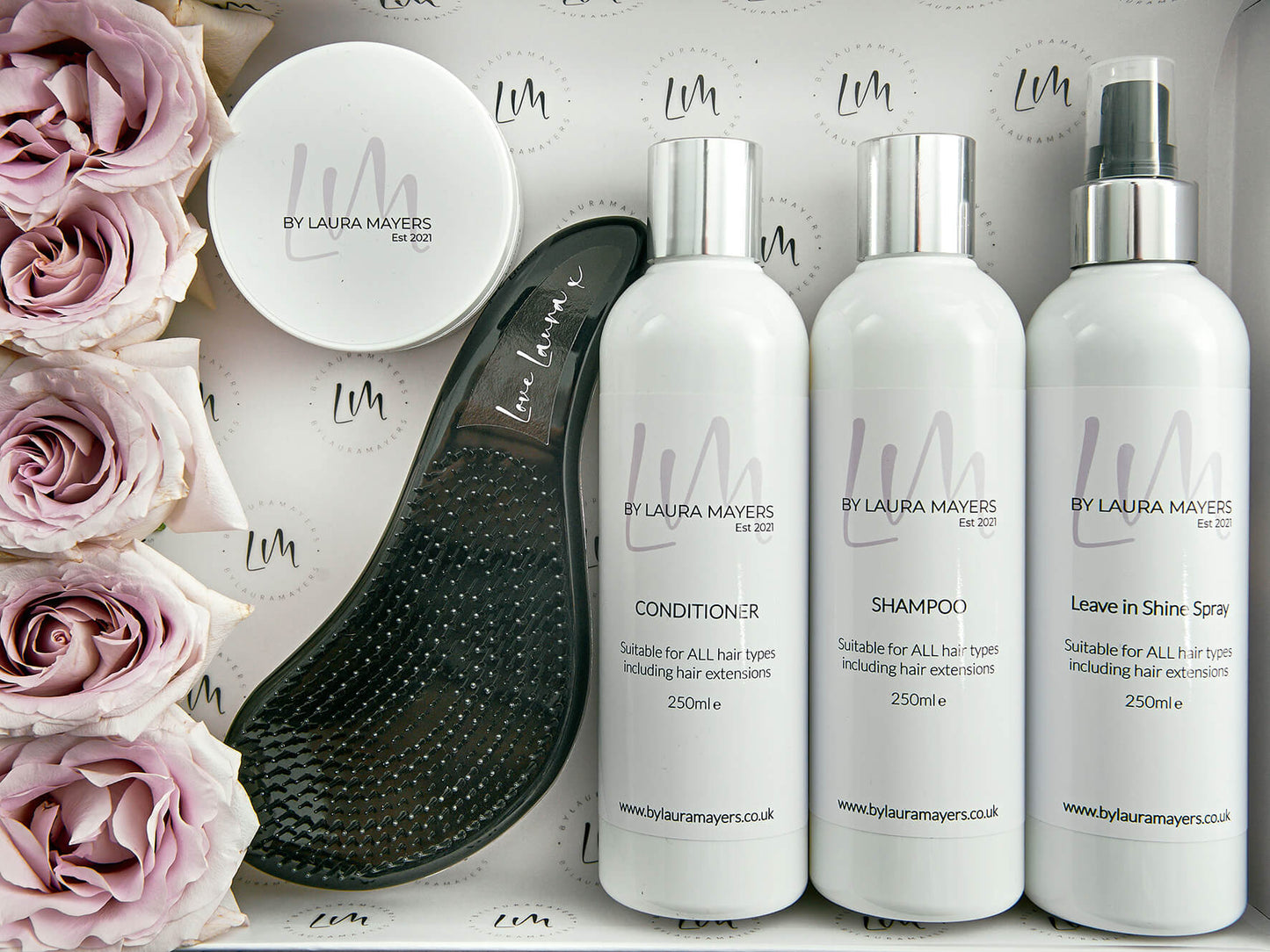 Luxury Hair Care Gift Set by Laura Mayers | Shampoo, Conditioner, Shine & Brush - By Laura Mayers
