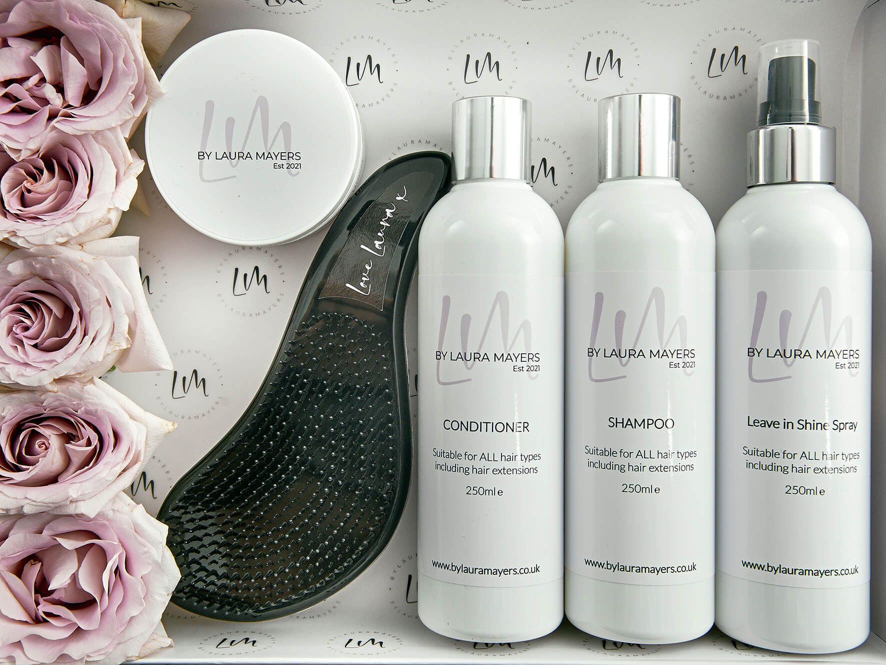 Luxury Hair Care Gift Set by Laura Mayers | Shampoo, Conditioner, Shine & Brush - By Laura Mayers